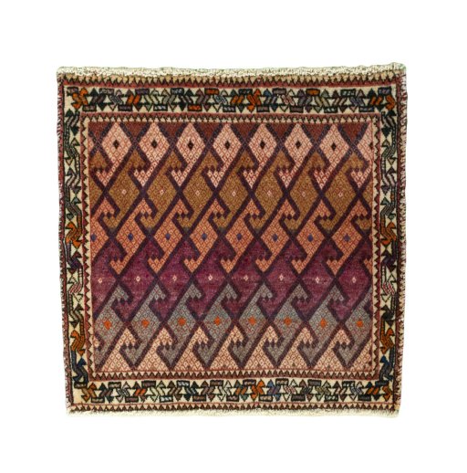 Full view of 2000s Shiraz rug from Iran / Persia, 62 × 65 cm in Red tones