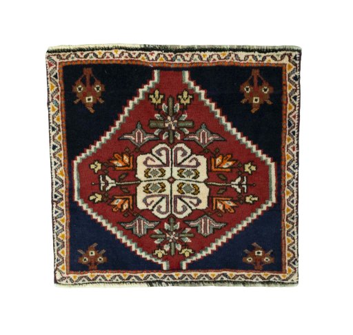 Full view of 2000s Shiraz rug from Iran / Persia, 52 × 56 cm in Red tones