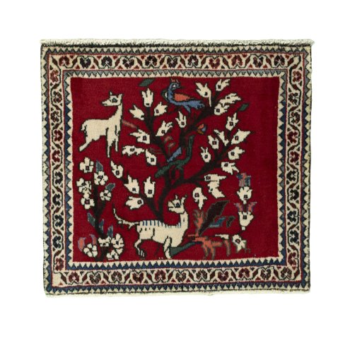 Full view of 2000s Shiraz rug from Iran / Persia, 60 × 63 cm in Red tones