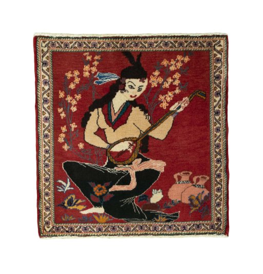 Full view of 2000s Shiraz rug from Iran / Persia, 65 × 64 cm in Red tones
