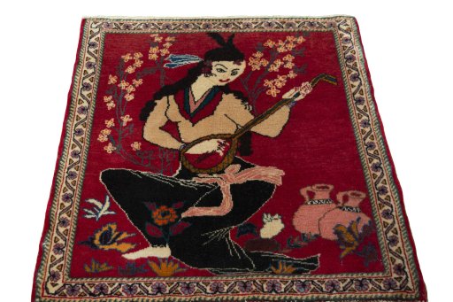 Surface texture of 2000s Shiraz rug with natural Wool and intricate pattern