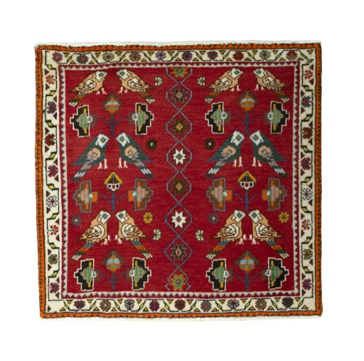 Full view of 2000s Shiraz rug from Iran / Persia, 61 × 65 cm in Red tones