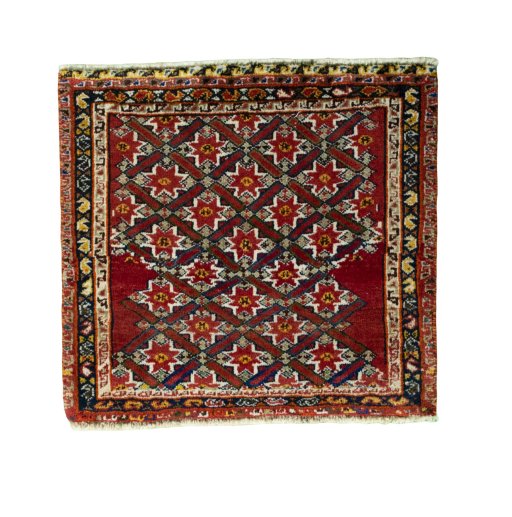 Full view of 2000s Shiraz rug from Iran / Persia, 61 × 66 cm in Red tones
