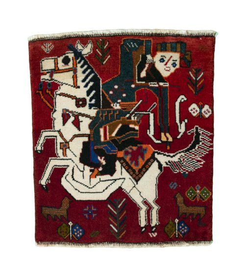Full view of 2000s Shiraz rug from Iran / Persia, 60 × 53 cm in Red tones