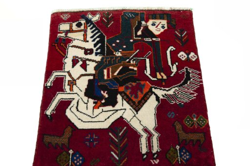 Surface texture of 2000s Shiraz rug with natural Wool and intricate pattern