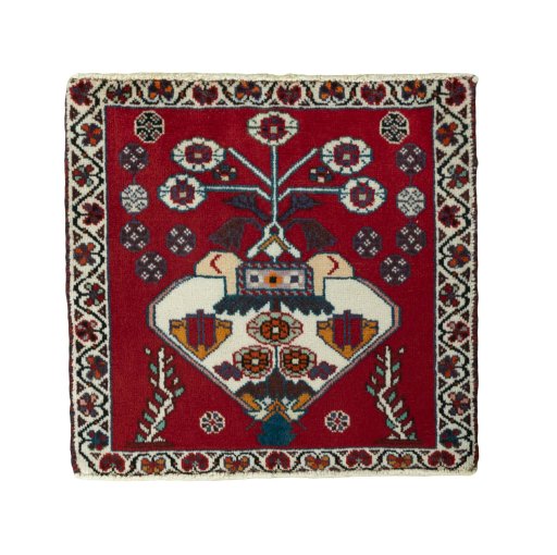 Full view of 2000s Shiraz rug from Iran / Persia, 58 × 60 cm in Red tones
