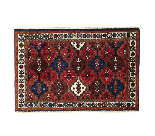 Full view of 2000s Shiraz rug from Iran / Persia, 59 × 90 cm in Multi Color tones