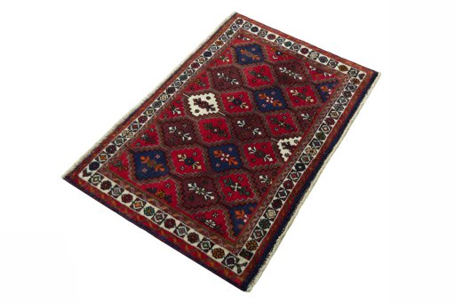 Close-up detail of 2000s Shiraz rug from Iran / Persia showing Wool weave