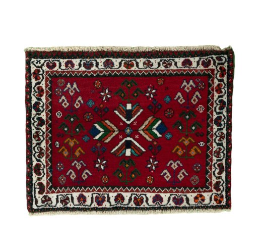 Full view of 2000s Shiraz rug from Iran / Persia, 53 × 70 cm in Red tones