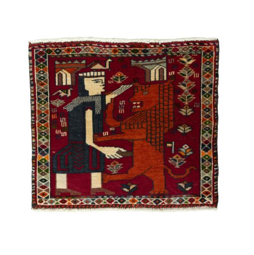 Full view of 2000s Shiraz rug from Iran / Persia, 52 × 60 cm in Red tones