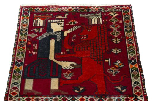 Surface texture of 2000s Shiraz rug with natural Wool and intricate pattern