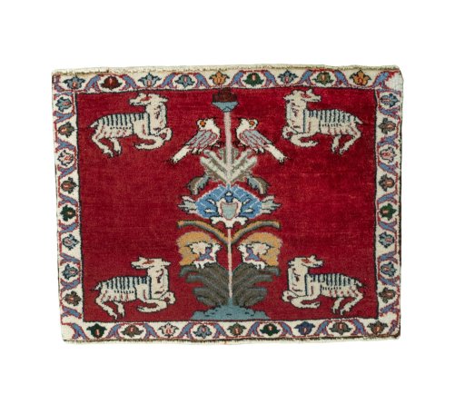 Full view of 2000s Shiraz rug from Iran / Persia, 47 × 60 cm in Red tones