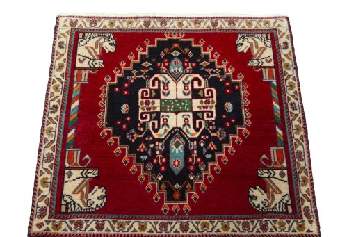 Surface texture of 2000s Shiraz rug with natural Wool and intricate pattern