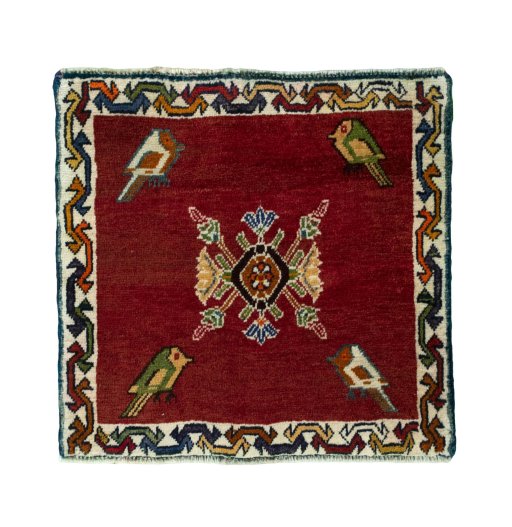 Full view of 2000s Shiraz rug from Iran / Persia, 60 × 63 cm in Red tones