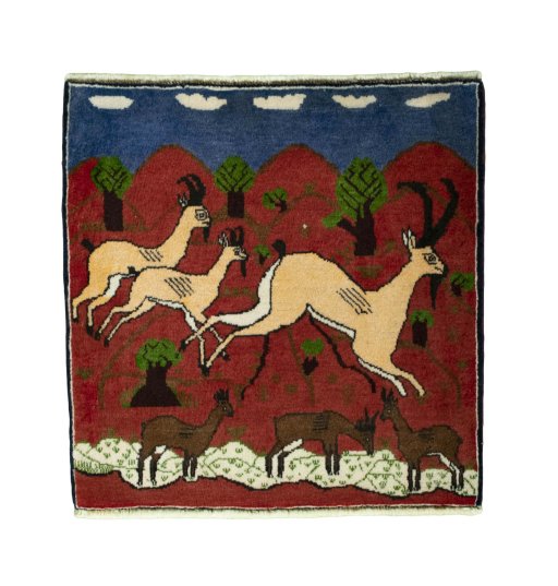 Full view of 2000s Shiraz rug from Iran / Persia, 65 × 65 cm in Red tones