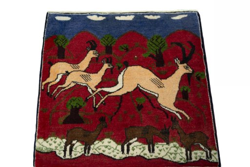 Surface texture of 2000s Shiraz rug with natural Wool and intricate pattern