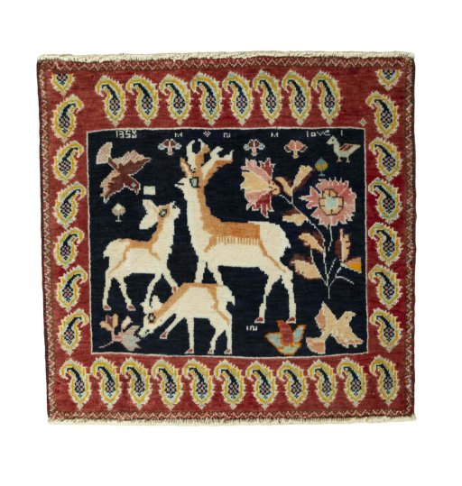 Full view of 2000s Shiraz rug from Iran / Persia, 63 × 66 cm in Red tones