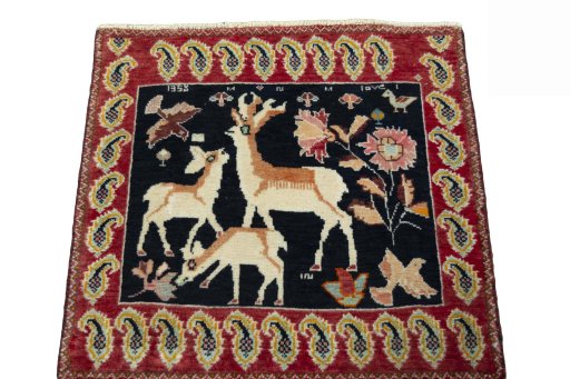 Surface texture of 2000s Shiraz rug with natural Wool and intricate pattern