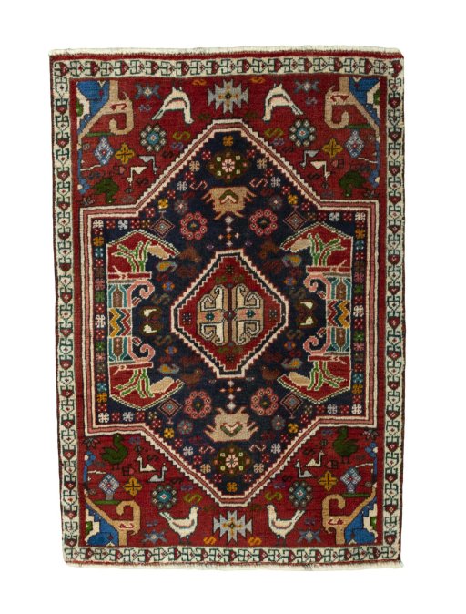 Full view of 2000s Shiraz rug from Iran / Persia, 100 × 69 cm in Multi Color tones