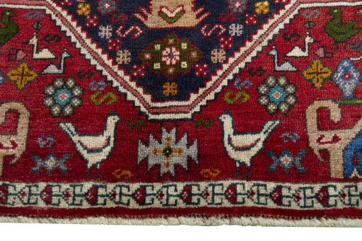 Close-up detail of 2000s Shiraz rug from Iran / Persia showing Wool weave