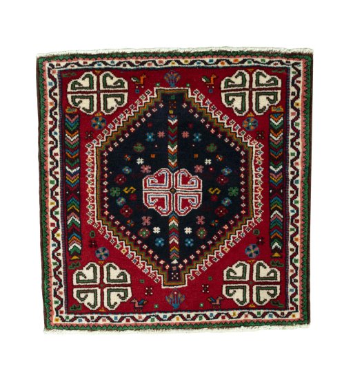 Full view of 2000s Shiraz rug from Iran / Persia, 67 × 66 cm in Red tones