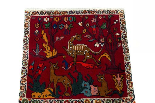 Surface texture of 2000s Shiraz rug with natural Wool and intricate pattern