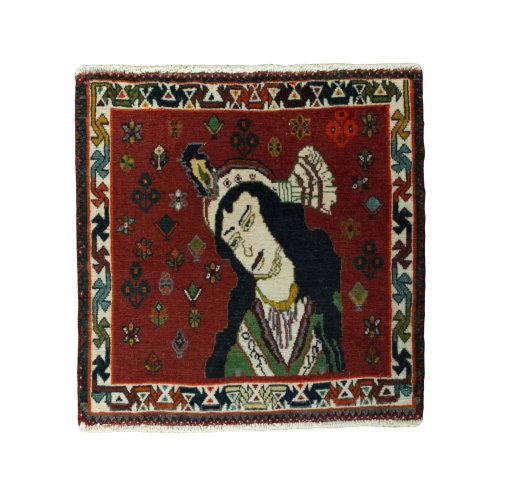 Full view of 2000s Shiraz rug from Iran / Persia, 58 × 58 cm in Red tones