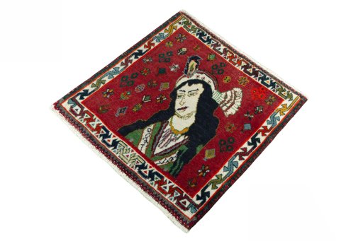 Corner detail of 2000s Shiraz rug showing border pattern and Wool pile