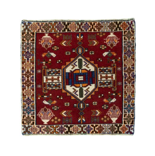 Full view of 2000s Shiraz rug from Iran / Persia, 64 × 65 cm in Red tones