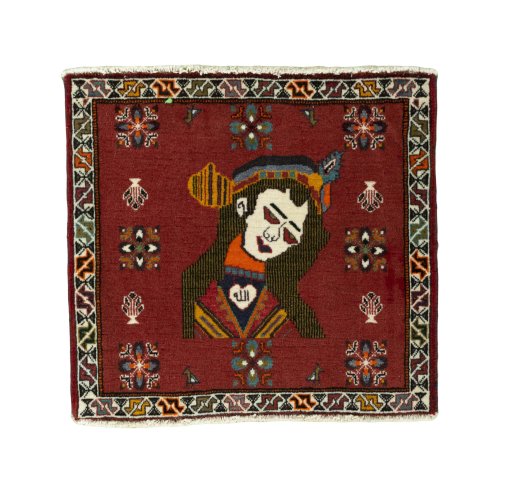 Full view of 2000s Shiraz rug from Iran / Persia, 59 × 65 cm in Red tones