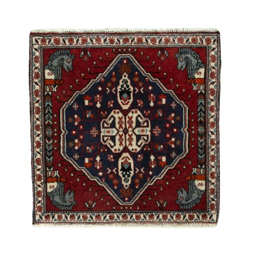 Full view of 2000s Shiraz rug from Iran / Persia, 65 × 64 cm in Red tones