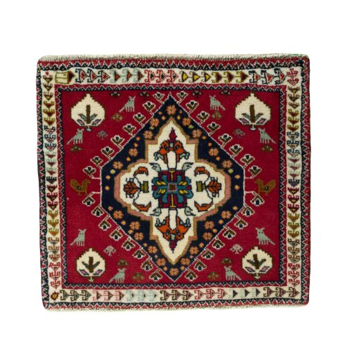 Full view of 2000s Shiraz rug from Iran / Persia, 59 × 65 cm in Red tones