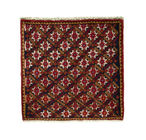 Full view of 2000s Shiraz rug from Iran / Persia, 52 × 54 cm in Red tones