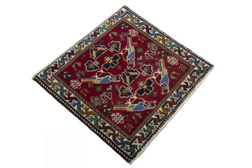 Close-up detail of 2000s Shiraz rug from Iran / Persia showing Wool weave
