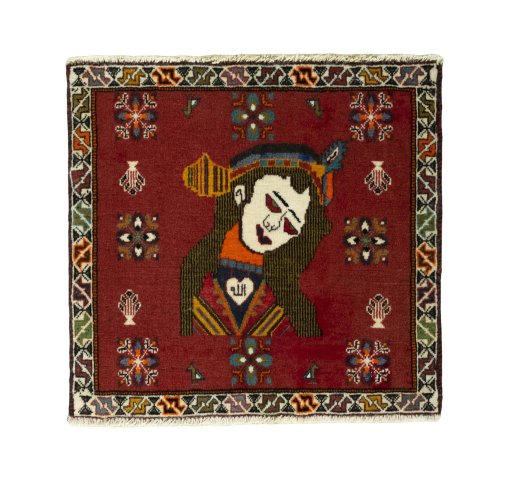 Full view of 2000s Shiraz rug from Iran / Persia, 60 × 63 cm in Red tones