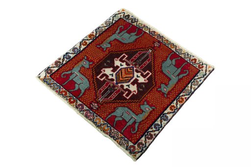 Corner detail of 2000s Shiraz rug showing border pattern and Wool pile