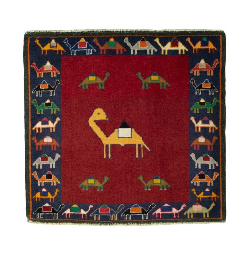 Full view of 2000s Shiraz rug from Iran / Persia, 65 × 69 cm in Red tones