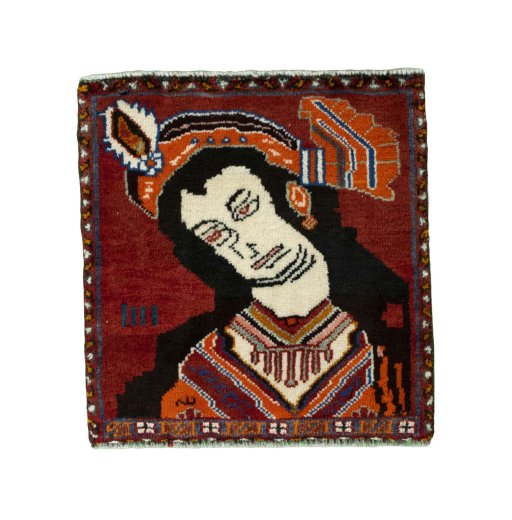 Full view of 2000s Shiraz rug from Iran / Persia, 53 × 52 cm in Red tones