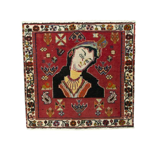 Full view of 2000s Shiraz rug from Iran / Persia, 64 × 68 cm in Red tones