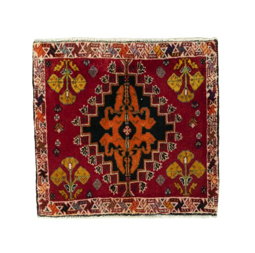 Full view of 2000s Shiraz rug from Iran / Persia, 60 × 64 cm in Red tones