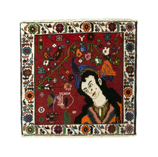 Full view of 2000s Shiraz rug from Iran / Persia, 64 × 66 cm in Red tones