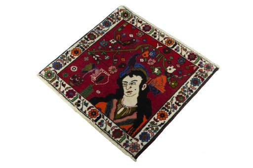 Corner detail of 2000s Shiraz rug showing border pattern and Wool pile