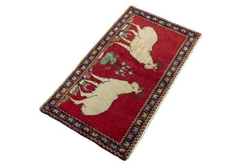 Close-up detail of 2000s Shiraz rug from Iran / Persia showing Wool weave