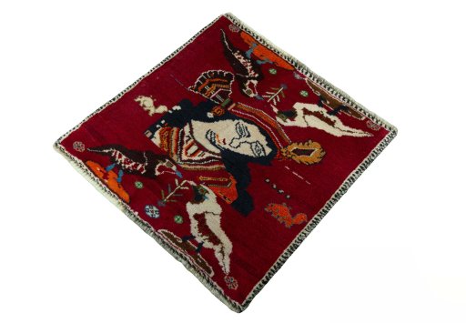 Corner detail of 2000s Shiraz rug showing border pattern and Wool pile