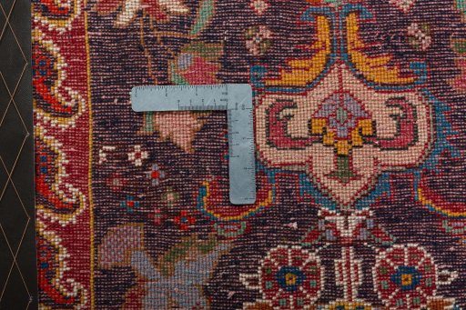 Backside of handmade 2000s Shiraz rug showing knot structure and weave density