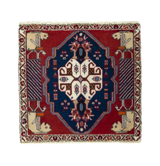 Full view of 2000s Shiraz rug from Iran / Persia, 63 × 66 cm in Red tones