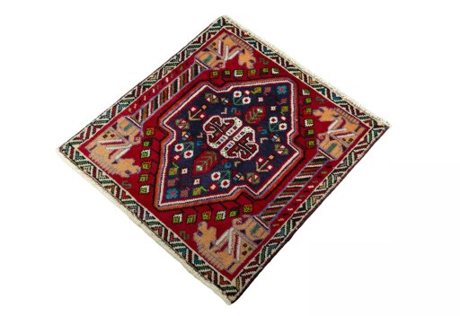 Corner detail of 2000s Shiraz rug showing border pattern and Wool pile