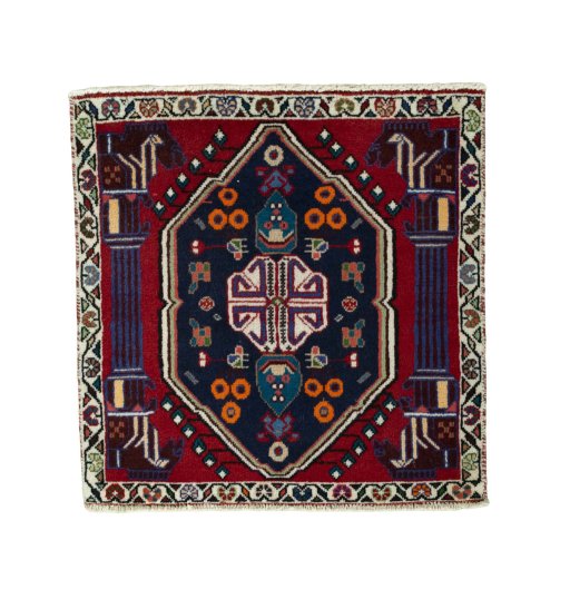 Full view of 2000s Shiraz rug from Iran / Persia, 67 × 66 cm in Red tones