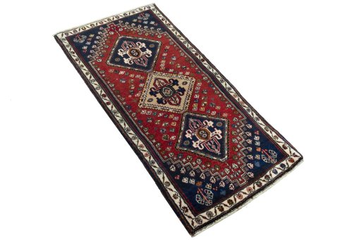 Close-up detail of New Shiraz rug from Iran / Persia showing Wool weave
