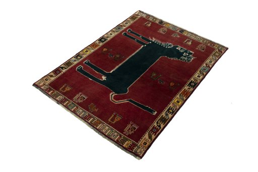 Corner detail of 2000s Shiraz rug showing border pattern and Wool pile